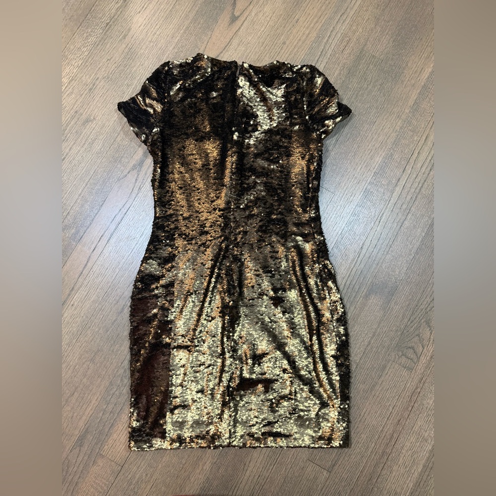 Halston Heritage Gold and Black Sequin Dress-Size 8 - Picture 2 of 8